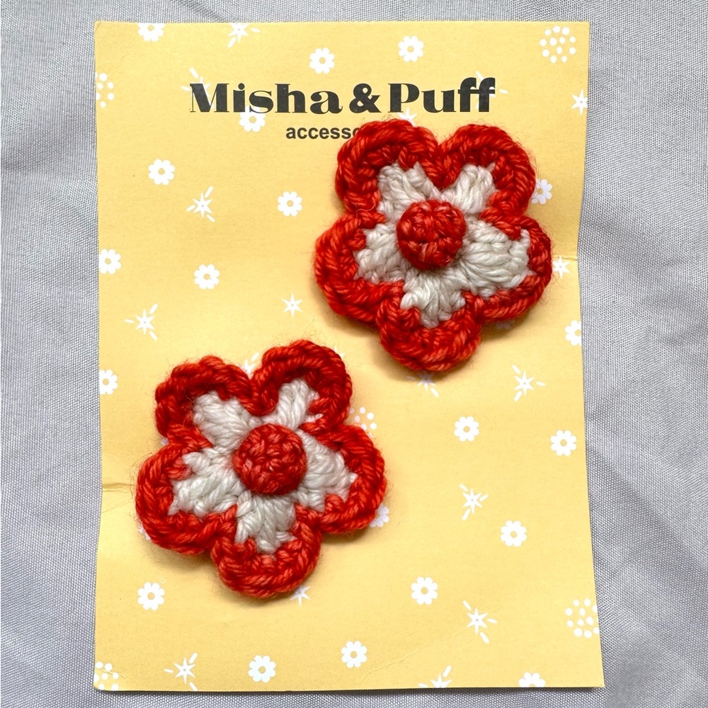 Misha And Puff Red and White Flower Hair Clips